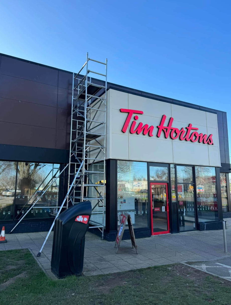 Scaffolding tower at commercial building