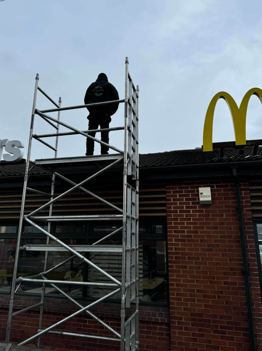IMS engineer on scaffolding at commercial premises