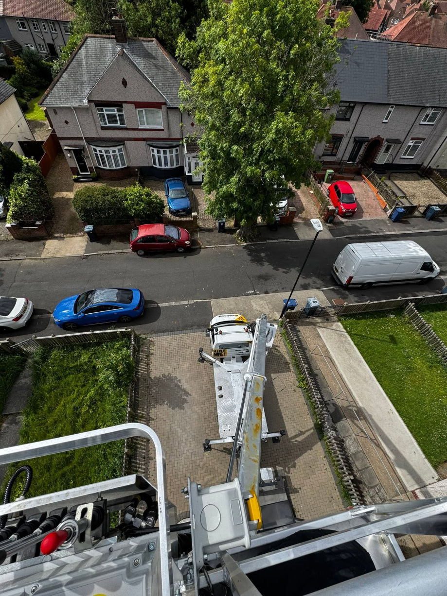 Aerial view of residential roofing project