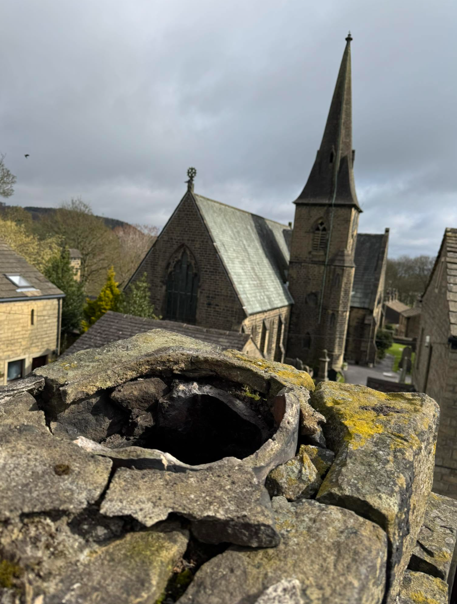 Stone building roofing work