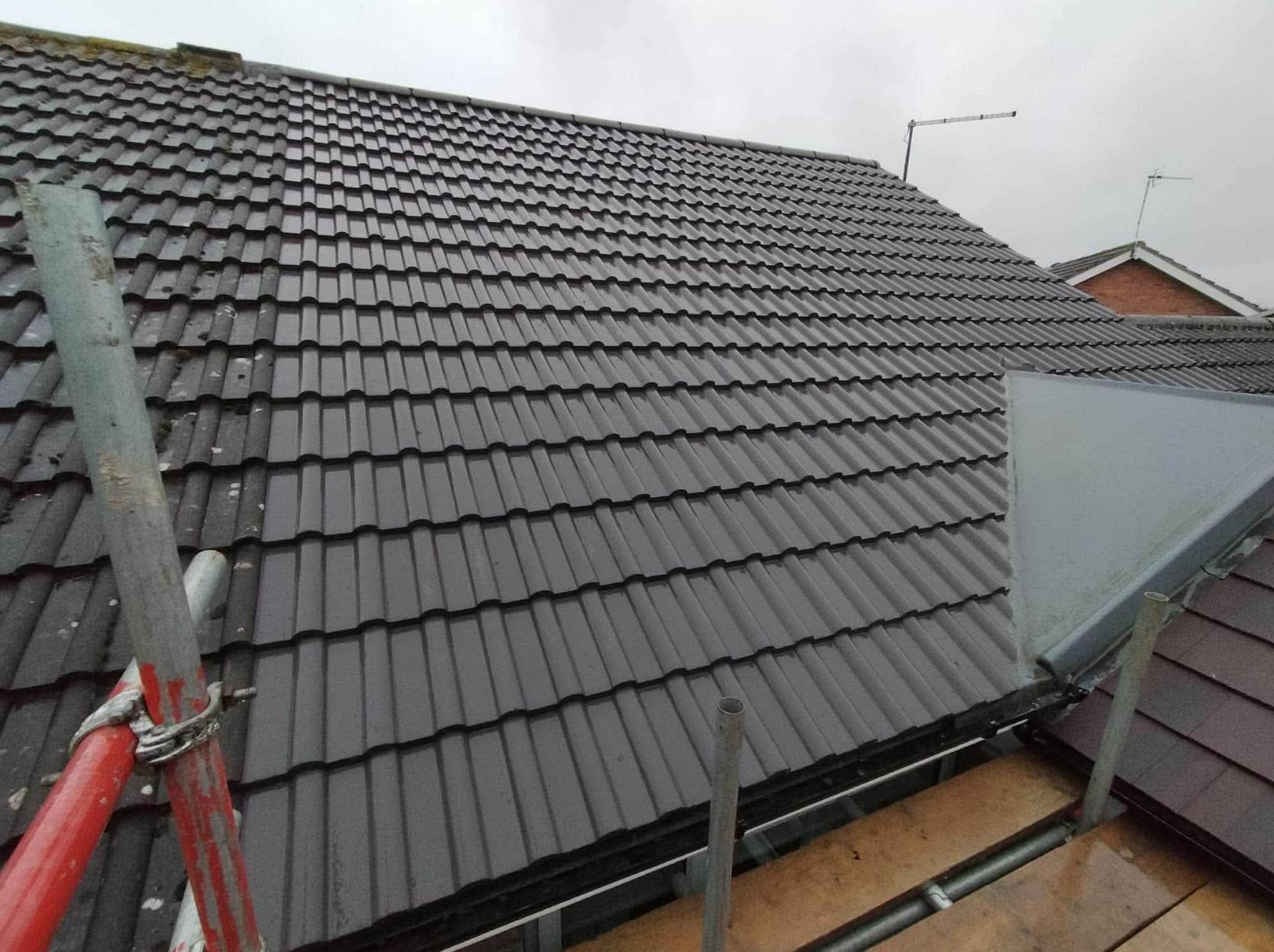 Completed tile roof installation close-up